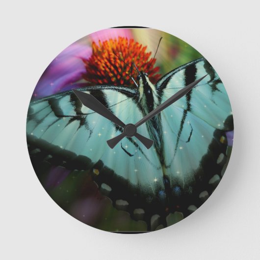 Mooie Turquoise Swallowtail Butterfly Ronde Klok (Voorkant)