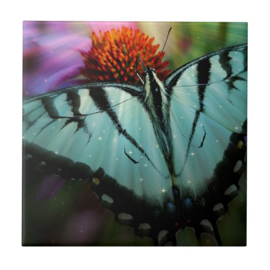 Mooie Turquoise Swallowtail Butterfly Tegeltje (Voorkant)