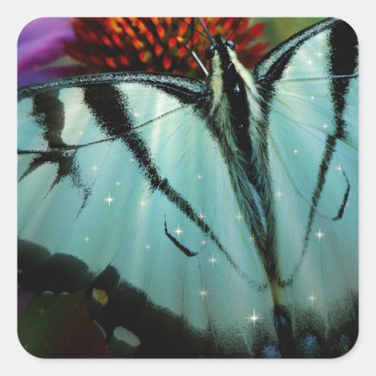 Mooie Turquoise Swallowtail Butterfly Vierkante Sticker (Voorkant)