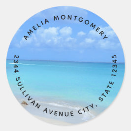 Mooie Turquoise Tropisch Strand - Adres Ronde Sticker