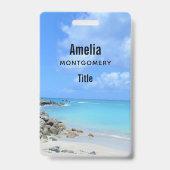 Mooie turquoise tropisch strand badge (Achterkant)