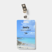 Mooie turquoise tropisch strand badge (Achterkant met clip)