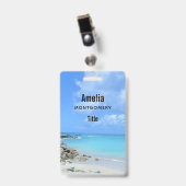 Mooie turquoise tropisch strand badge (Voorzijde met clip)