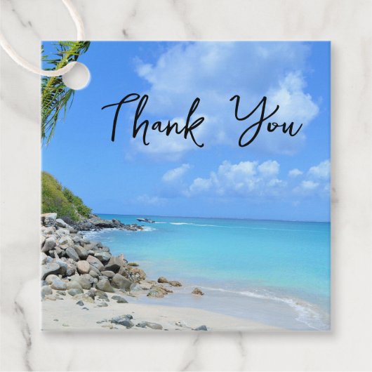 Mooie Turquoise Tropisch Strand Bedankt Bedankjes Labels (Voorkant)