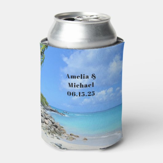 Mooie Turquoise Tropisch Strand Bruiloft Blikjeskoeler (Blikje Voorkant)
