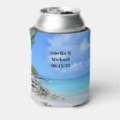 Mooie Turquoise Tropisch Strand Bruiloft Blikjeskoeler (Blikje Achterkant)