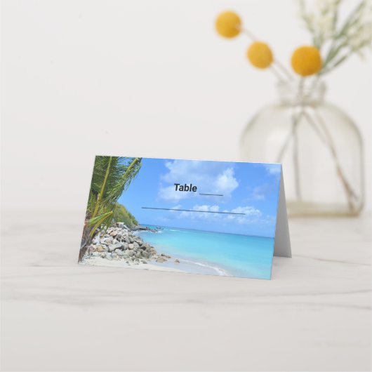Mooie Turquoise Tropisch Strand Bruiloft Tafel Plaatskaartje (Voorkant)