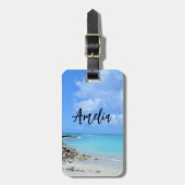 Mooie turquoise tropische strand bagagelabel (Voorkant verticaal)