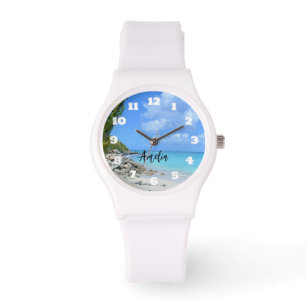 Mooie turquoise tropische strand horloge