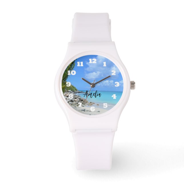 Mooie turquoise tropische strand horloge (Voorkant)