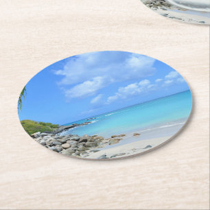 Mooie turquoise tropische strand ronde kartonnen onderzetter