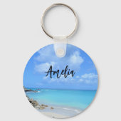Mooie turquoise tropische strand sleutelhanger (Voorkant)
