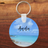 Mooie turquoise tropische strand sleutelhanger (Voorkant)