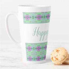 Mooie turquoise verjaardagsbeker met paarse bloeme latte mok