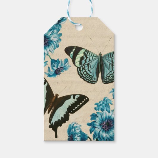 Mooie turquoise vlinder cadeaukaartjes cadeaulabel (Voorkant)