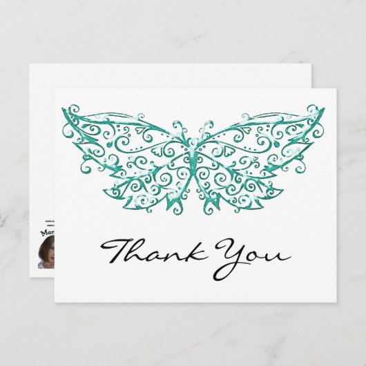 Mooie turquoise vlinder Dank u Briefkaarten (Voorkant / Achterkant)