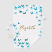 Mooie Turquoise Vlinders Aangepaste naam golfhandd Golfhanddoek (Insitu)