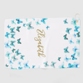 Mooie Turquoise Vlinders Aangepaste naam golfhandd Golfhanddoek (Horizontaal)