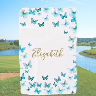 Mooie Turquoise Vlinders Aangepaste naam golfhandd Golfhanddoek