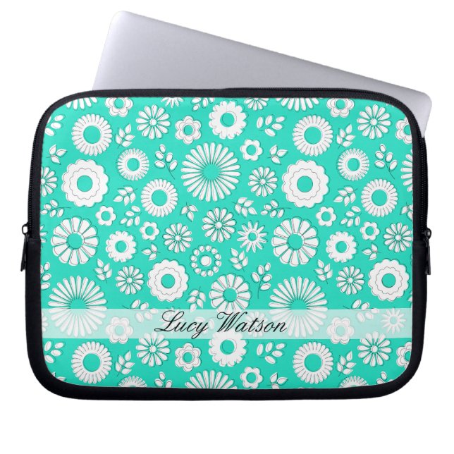 Mooie turquoise zomerbloemen laptop sleeve (Voorkant)