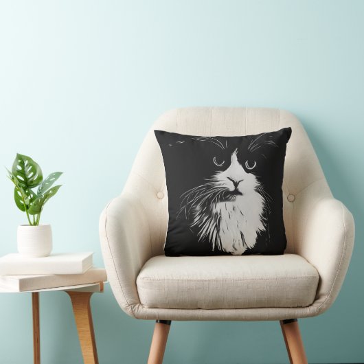 Mooie Tuxedo Cat Black en White Art Print. Kussen (Stoel)