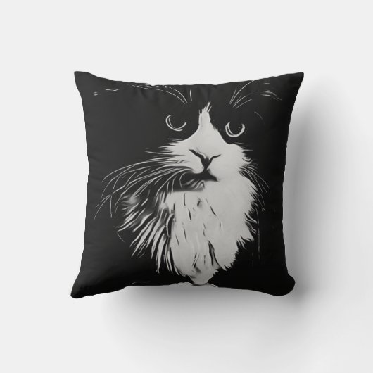 Mooie Tuxedo Cat Black en White Art Print. Kussen (Achterkant)
