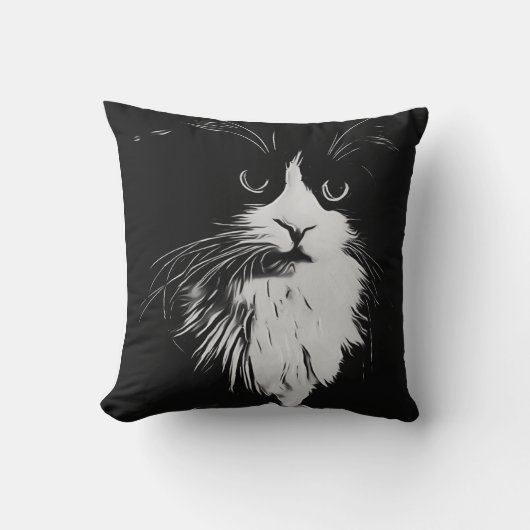 Mooie Tuxedo Cat Black en White Art Print. Kussen (Voorkant)