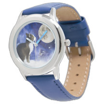 Mooie Tuxedo Cat en Volle Maan horloge