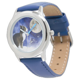 Mooie Tuxedo Cat en Volle Maan horloge