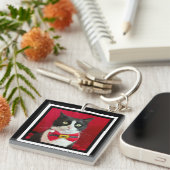 Mooie Tuxedo Kat Kerst Sleutelhanger (Voorkant Rechts)
