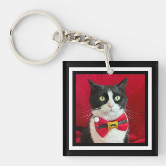 Mooie Tuxedo Kat Kerst Sleutelhanger (Voorkant)