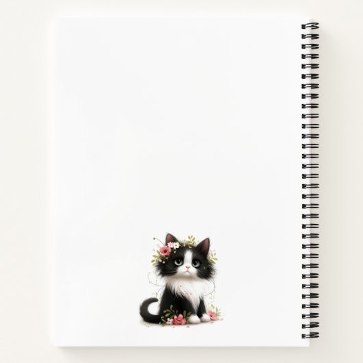 Mooie Tuxedo Kitten met Bloemen Notitieboek (Achterkant)