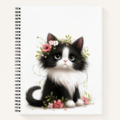 Mooie Tuxedo Kitten met Bloemen Notitieboek (Voorkant)