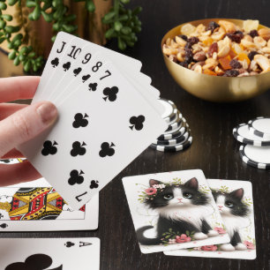 Mooie Tuxedo Kitten met Bloemen Pokerkaarten