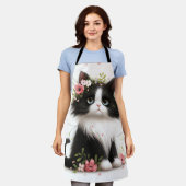 Mooie Tuxedo Kitten met Bloemen Schort (Gedragen)
