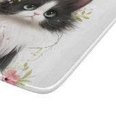 Mooie Tuxedo Kitten met Bloemen Snijplank (Hoek)