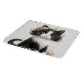 Mooie Tuxedo Kitten met Bloemen Snijplank (Hoek)