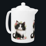 Mooie Tuxedo Kitten met Bloemen Theepot<br><div class="desc">Uber-schattige kleine smoking kitten met bloemen overal! Voeg afbeeldingen toe,  voeg tekst toe...  maak het van jou! Geweldig voor baby's,  kinderen en kattenliefhebbers van alle leeftijden.</div>