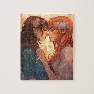Mooie twee meisje anime lesbische liefde legpuzzel