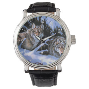 Mooie twee wolven schilderijen horloge