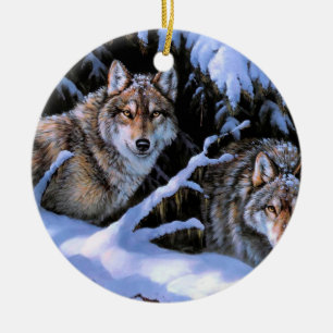 Mooie twee wolven schilderijen keramisch ornament