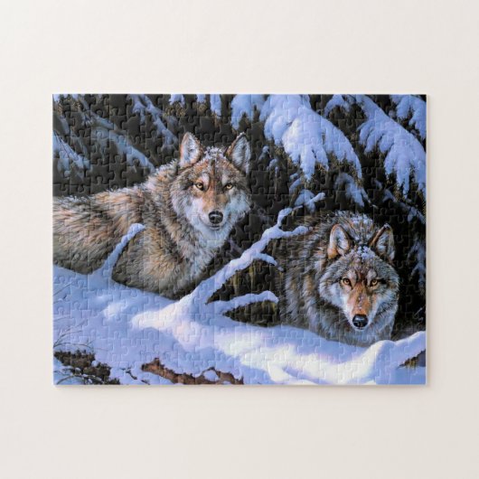 Mooie twee wolven schilderijen legpuzzel (Horizontaal)