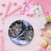 Mooie twee wolven schilderijen papieren bordje (Feest)