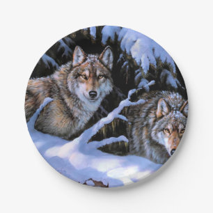 Mooie twee wolven schilderijen papieren bordje