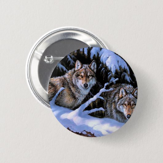 Mooie twee wolven schilderijen ronde button 5,7 cm (Voorkant /achterkant)