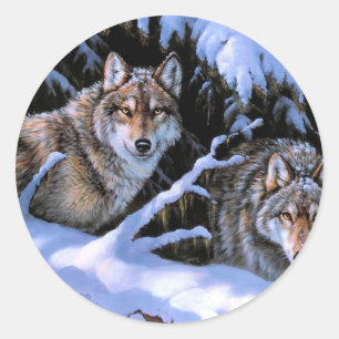 Mooie twee wolven schilderijen ronde sticker