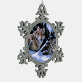 Mooie twee wolven schilderijen tin sneeuwvlok ornament (Links)