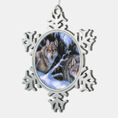 Mooie twee wolven schilderijen tin sneeuwvlok ornament (Rechts)