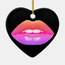 Mooie tweekleurige lippen op een Valentijnsdag boo Keramisch Ornament