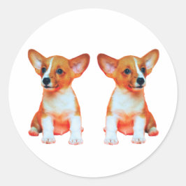 Mooie Tweeling Corgi Puppies Klassieke Ronde Stick Sticker